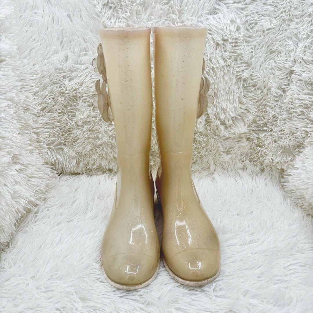 CHANEL レインブーツ カメリア ホワイト ココマーク シャネル 長靴 38