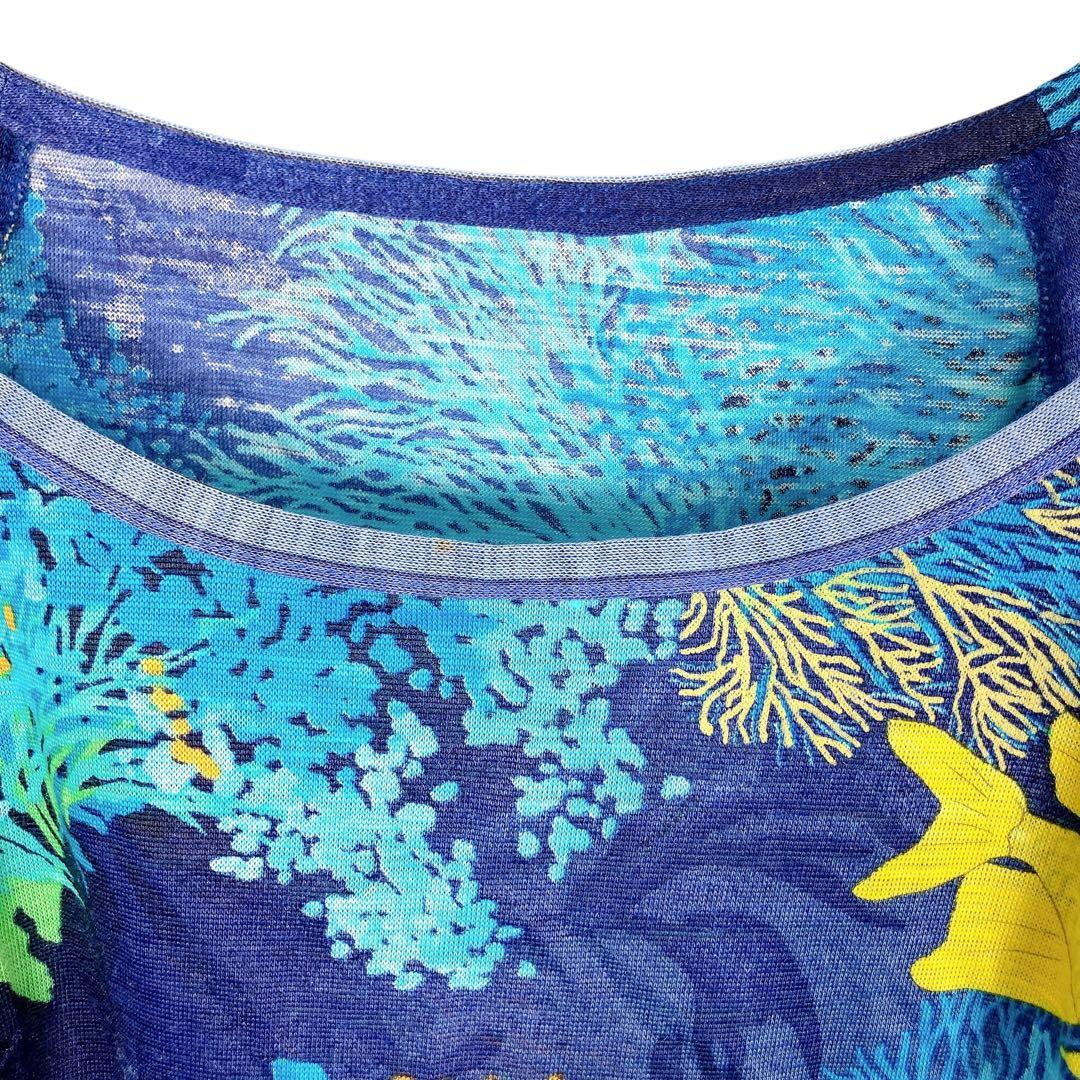 マカ113 超美品 レオナール リネンキャミソール トップス ブルー L