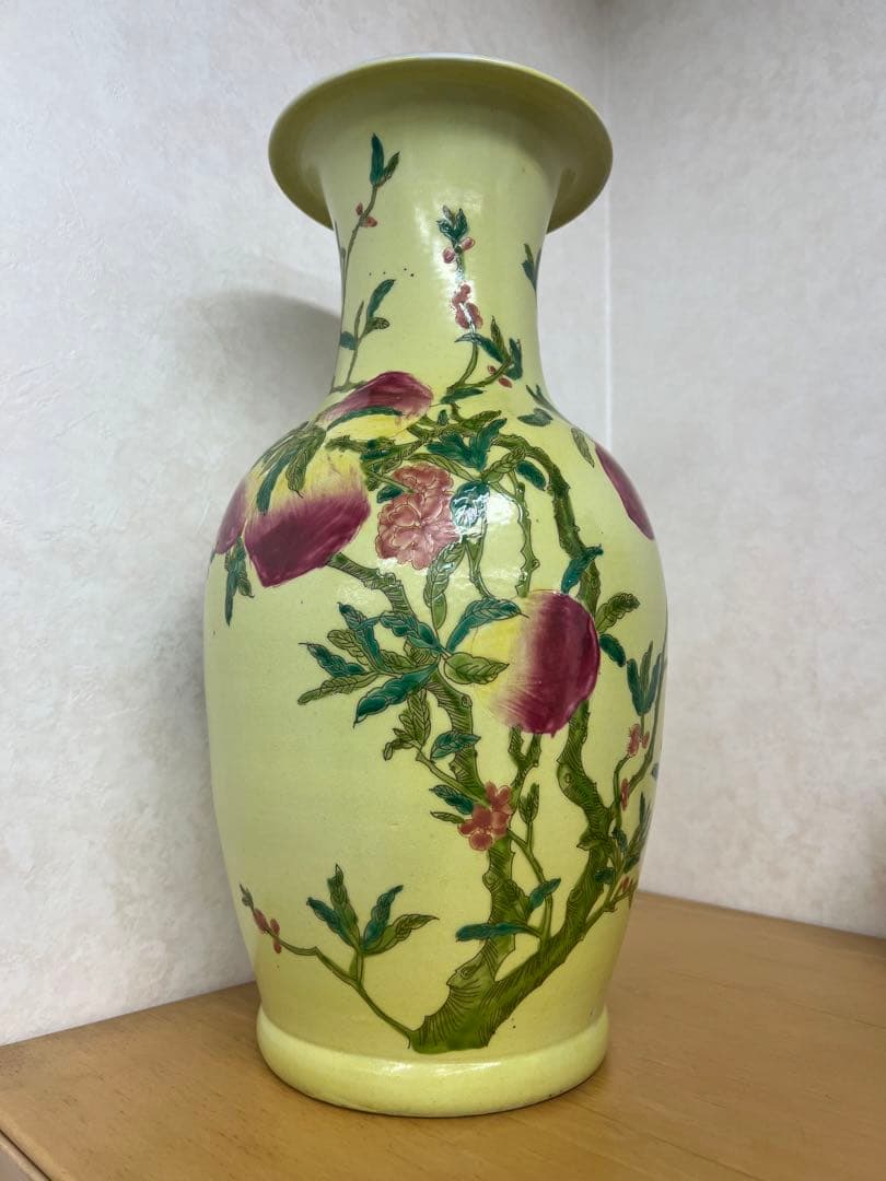 中国清康熙年製銘寿桃紋瓶 官窯骨董唐物古美術アンティーク 青磁 江戸