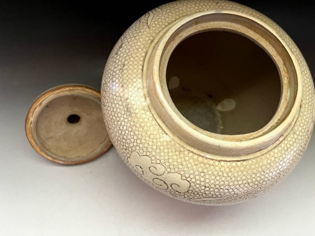 壷□コレクター収集品 磁州窯(宋)双竜紋 雲龍 微塵 蓋物 古玩 唐物