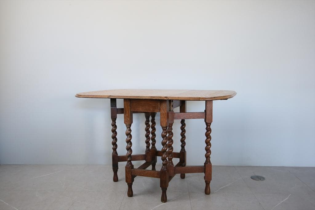 英国アンティーク木製ゲートレッグテーブル/ダイニング机バタフライ(92