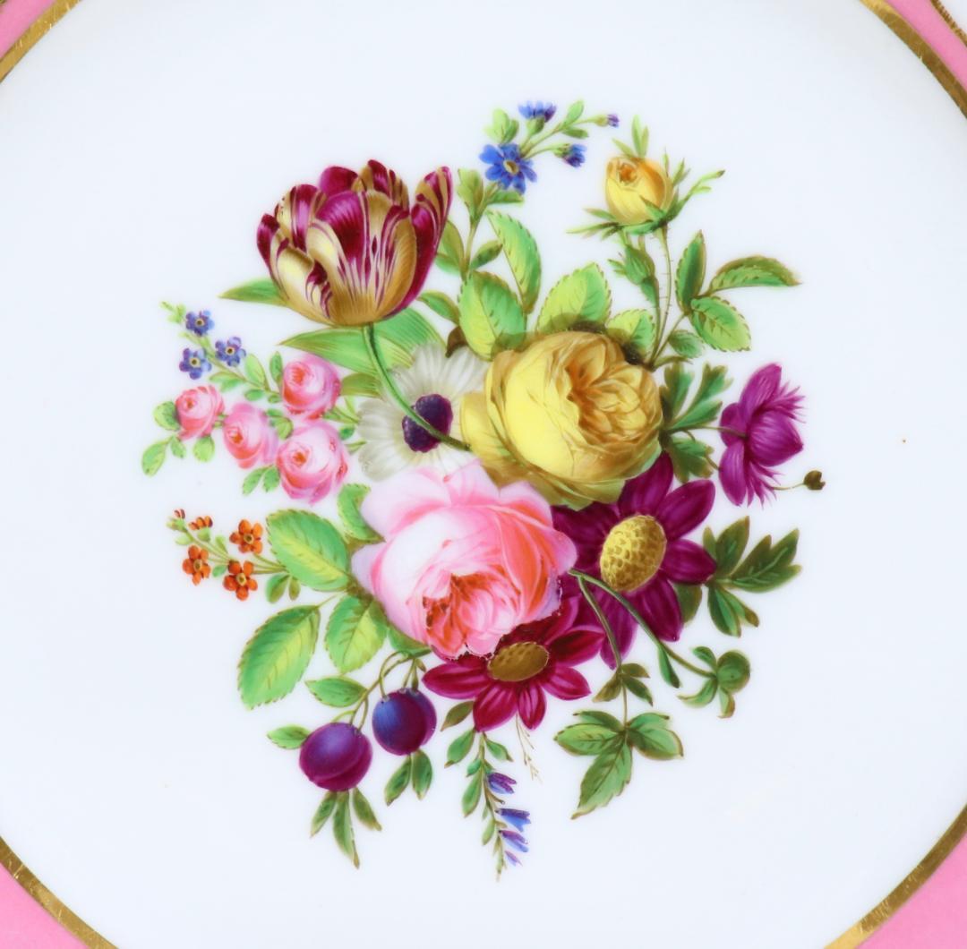 オールド・セーブル 美術館級1786年製淡紅地色絵金彩花文皿