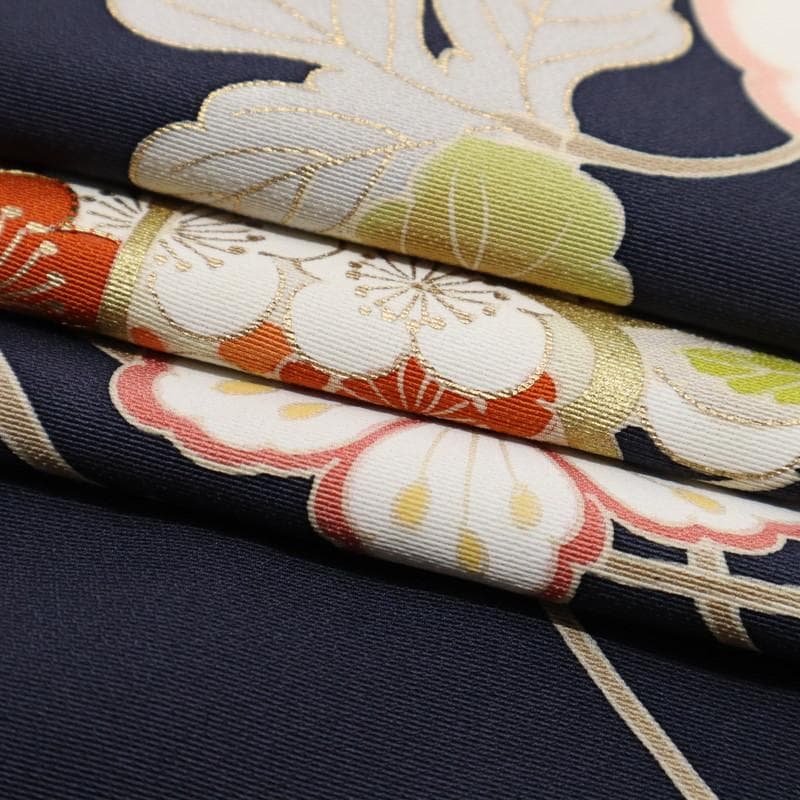 《st★長尺■訪問着■彩り花枠に吉祥文の花々植物■濃紺◆HA3-23》