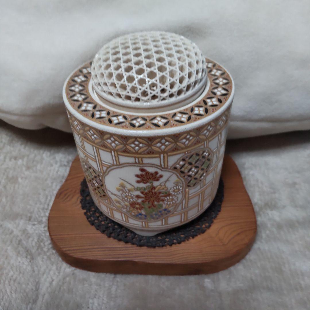 薩摩焼香炉 昭和初期薩摩焼香炉 四季花デザイン 箱付きアンティーク
