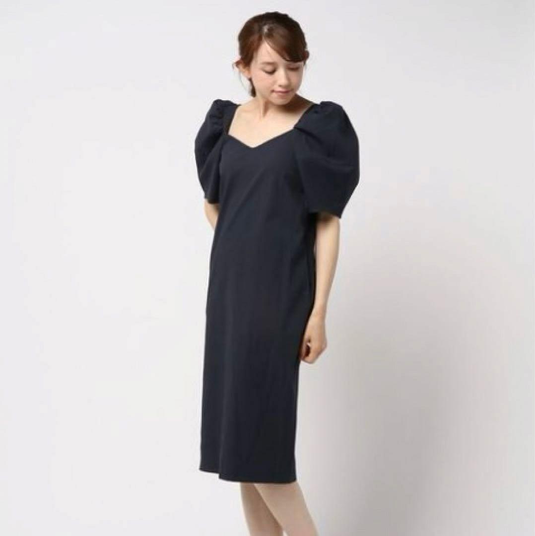VERMEIL par iena パフスリーブワンピース ネイビー 日本製 - メルカリ