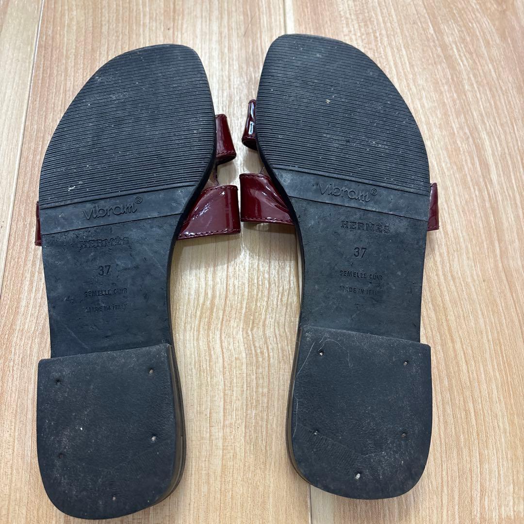 エルメス パテントレザー 革オラン サンダル 37 ルージュアッシュ