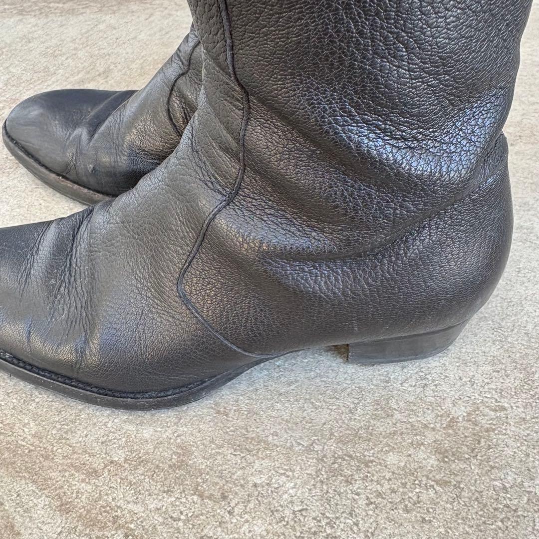 サンローラン 黒レザー ジッパーブーツ 低ヒール 39 - メルカリ