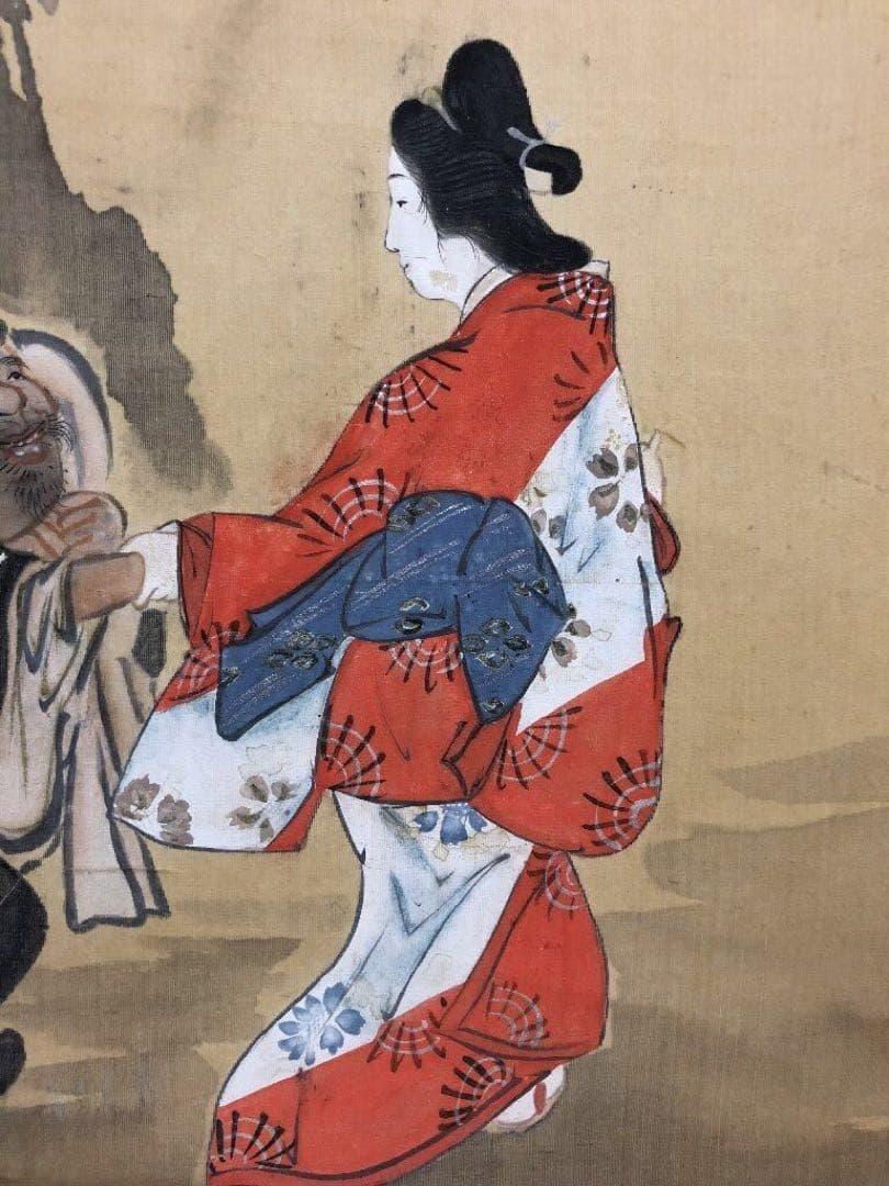 北斎戴斗 『大黒美人図 』 掛軸 / (葛飾北斎)師 日本画 浮世絵 肉筆