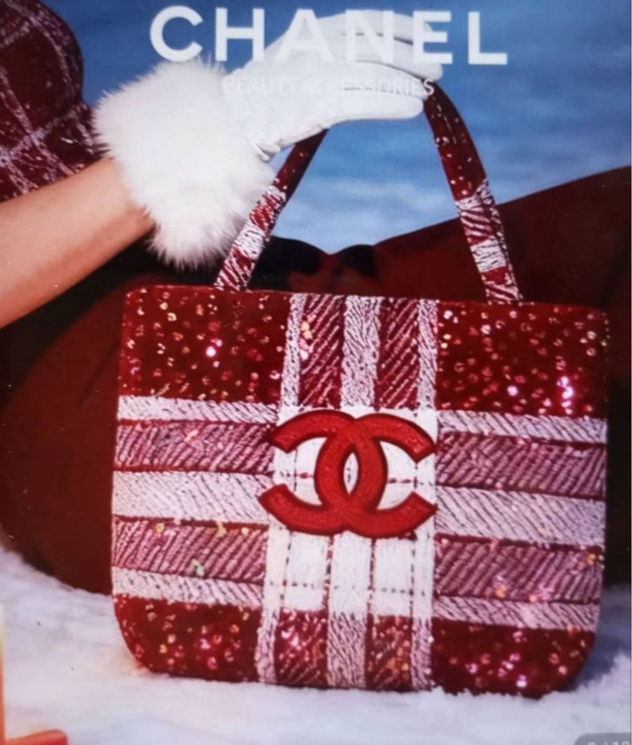 CHANELシャネル☆ノベルティ新品未使用ツイードトートバッグ赤白