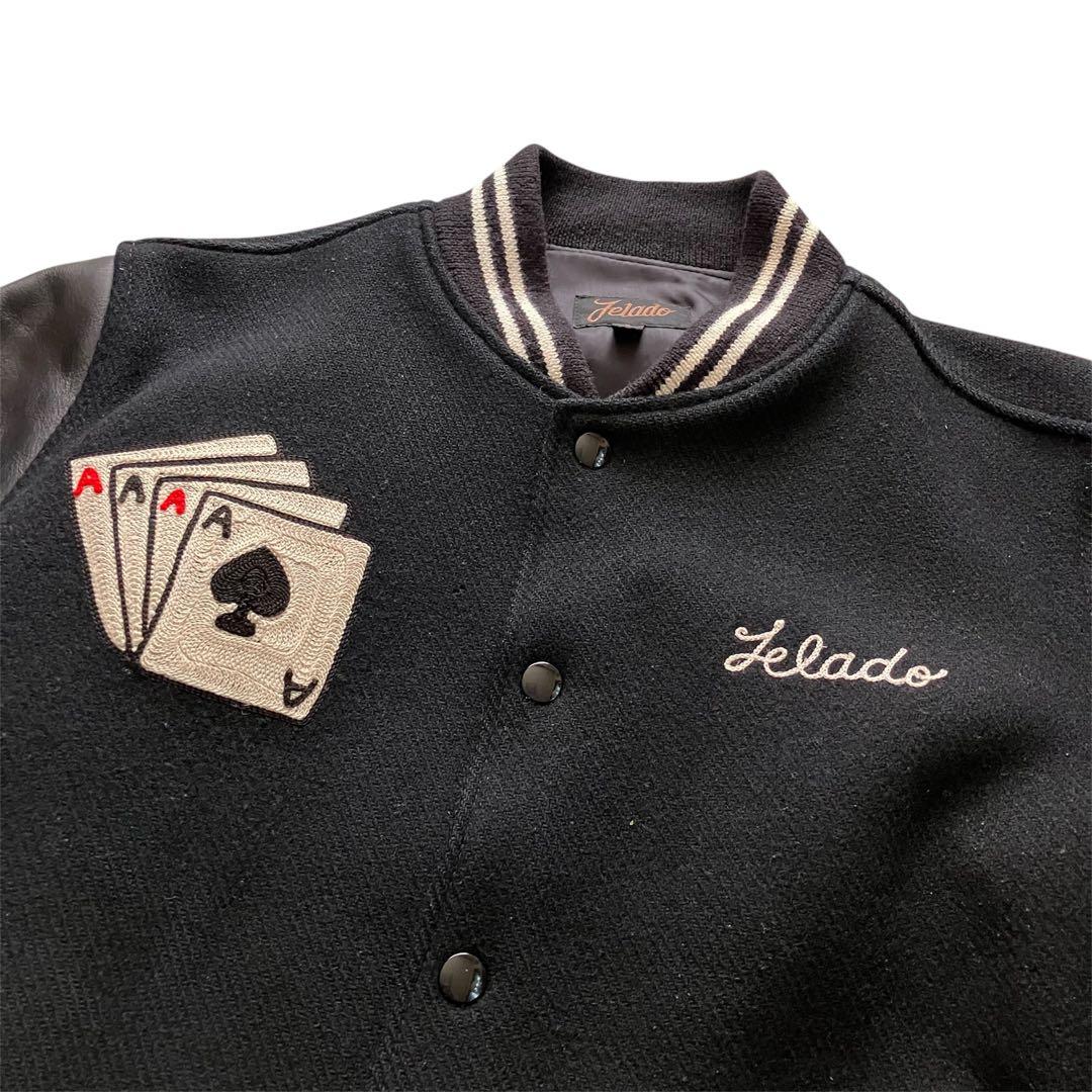 ジェラード 50's復刻 \"SINNERS\" チェーン刺繍 本革袖スタジャン 黒