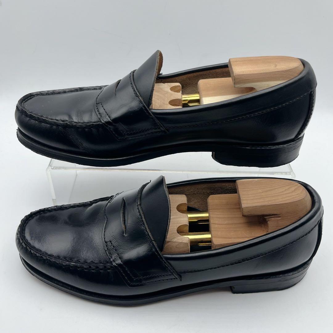 アッパー美品✨ジーエイチバス ローガン ガラスレザー ローファー 黒 6.5D