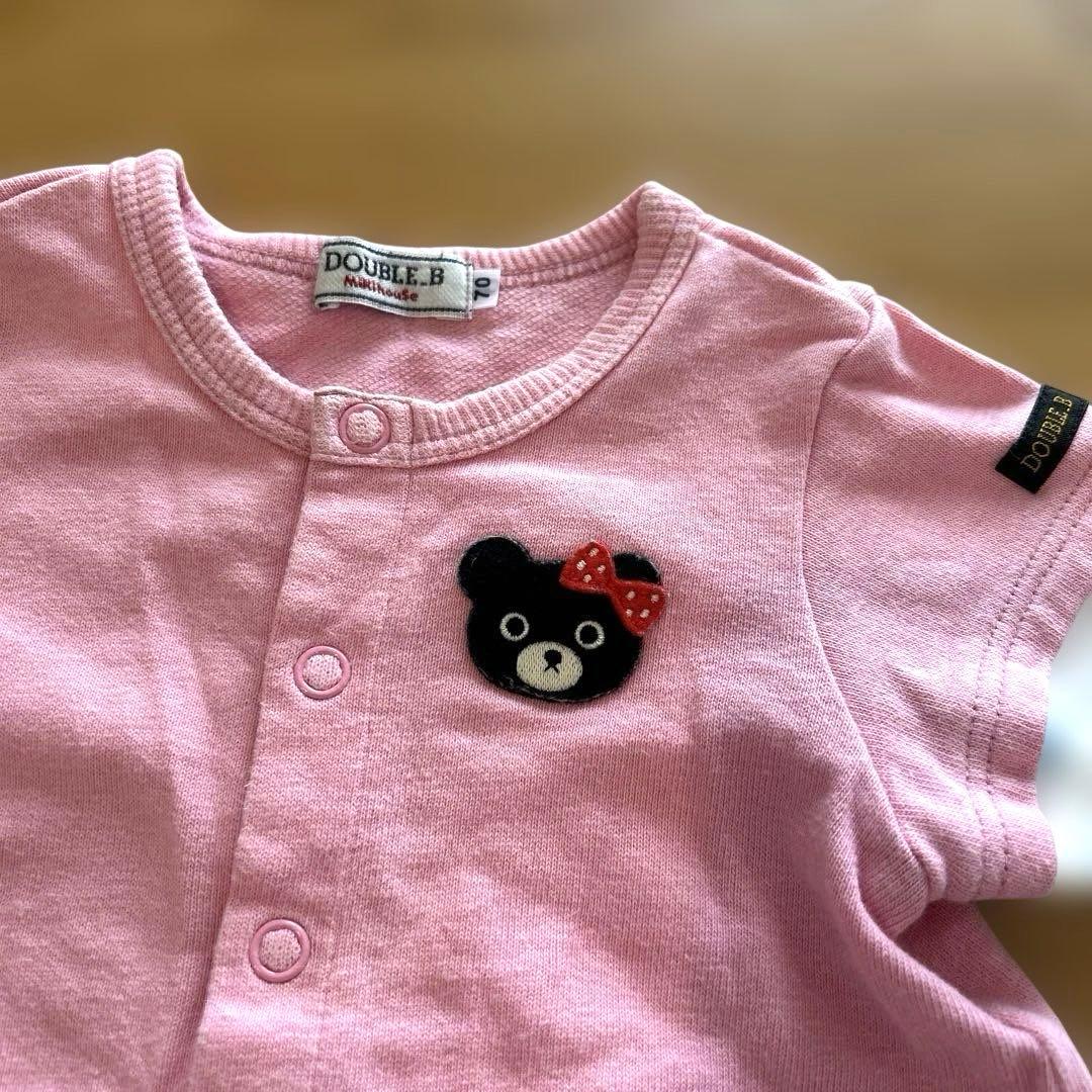 DOUBLE.B ロンパース 70㎝ ピンク/デニム 重ね着風 ミキハウス - メルカリ