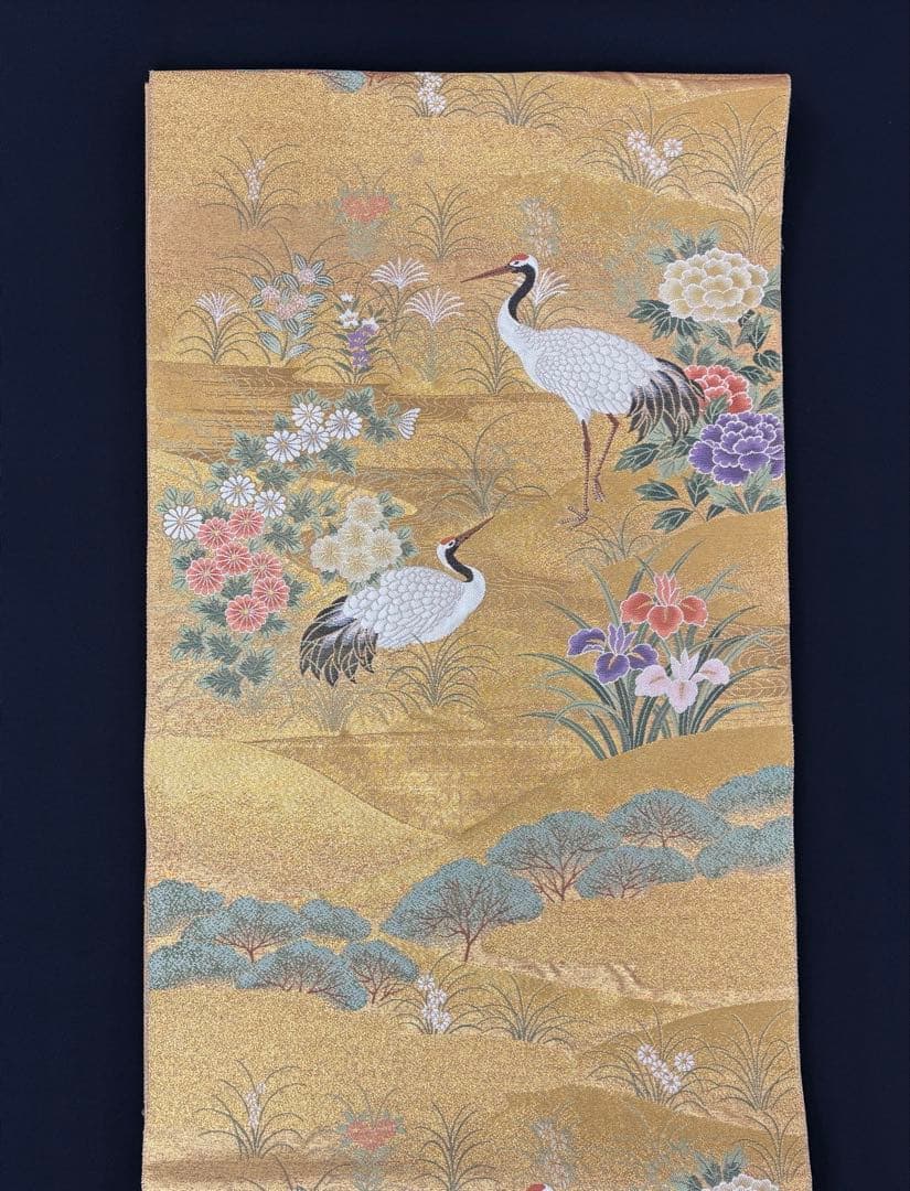 西陣　長嶋成織物　袋帯　瀞金錦 本金箔 寿鶴遠山文　正絹《ふ339》江戸小もーん