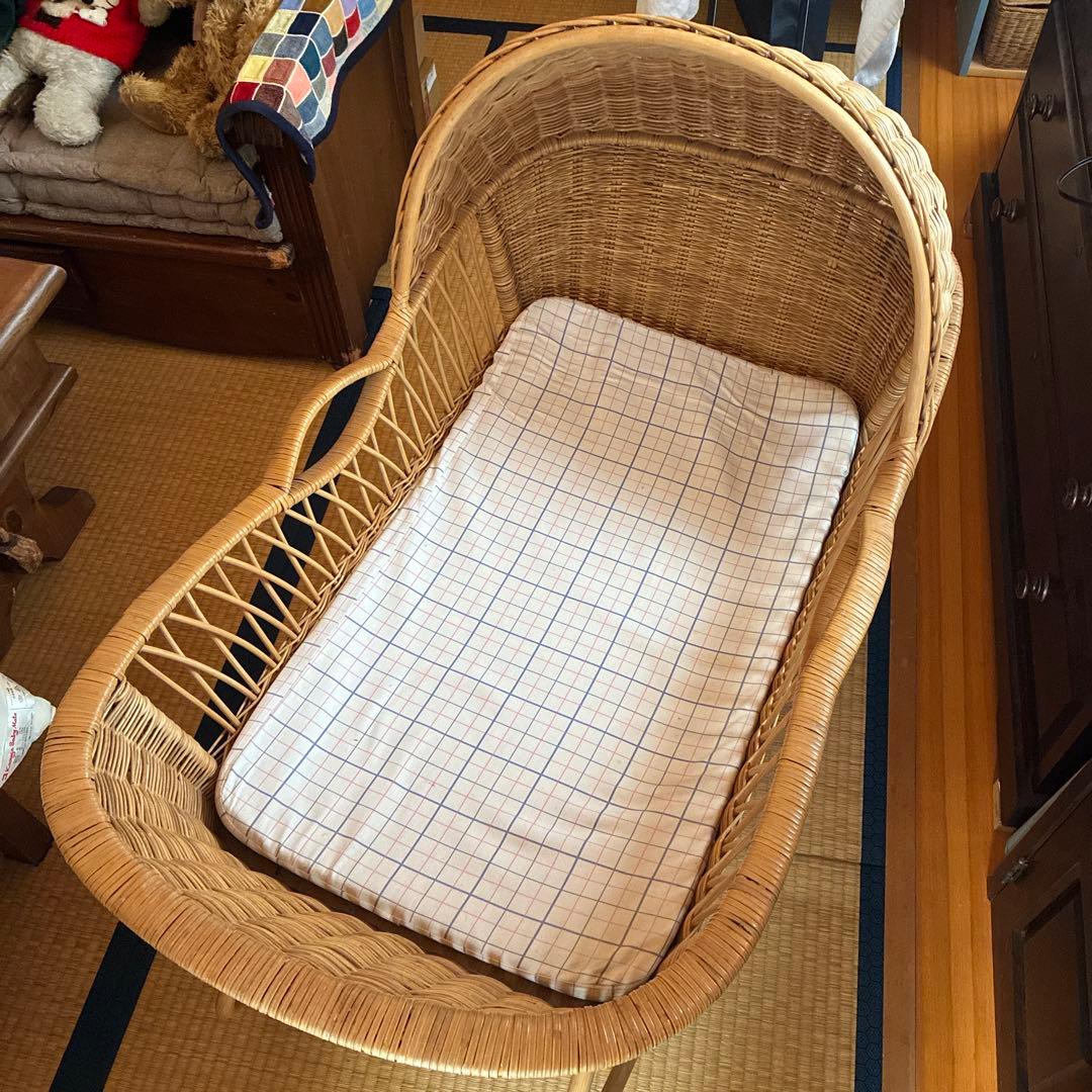 履き心地良い ゆりかご ヴィンテージ ベビーベッド ラタン 籐