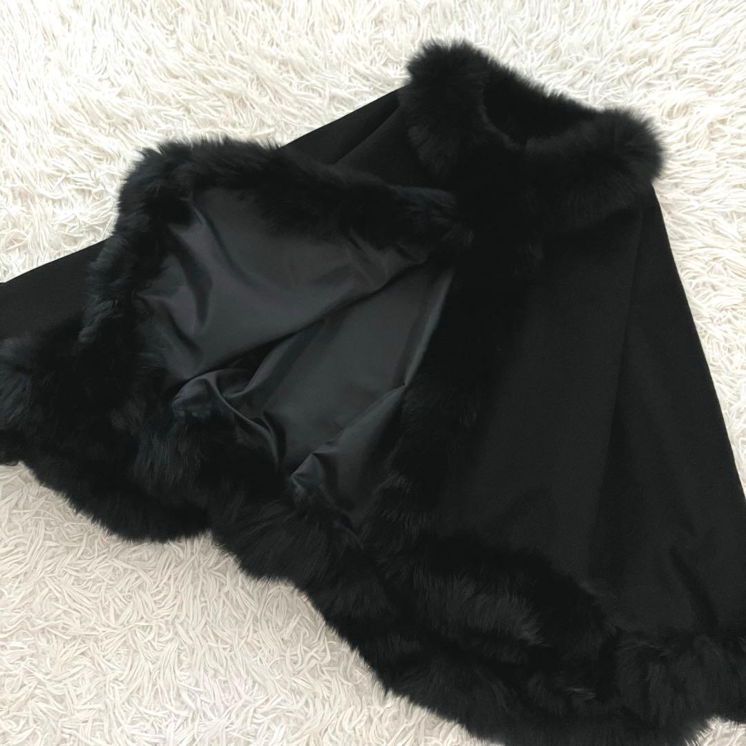 エンチャリオット カシミヤ100% ブルーフォックス ポンチョ ブラック