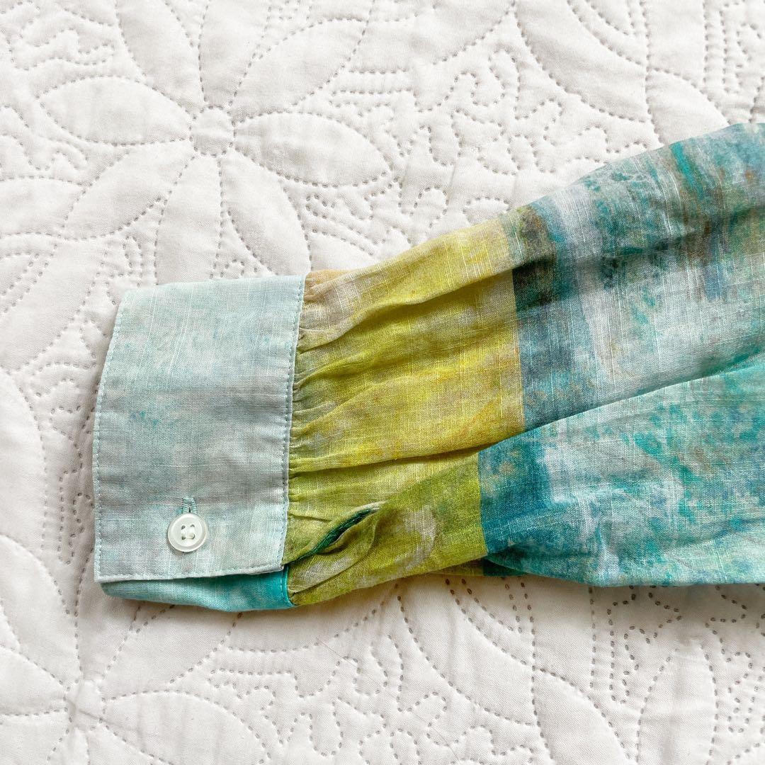 現行 レリアン ブラウス 11号 シアー素材 バンドカラー パッチワーク風