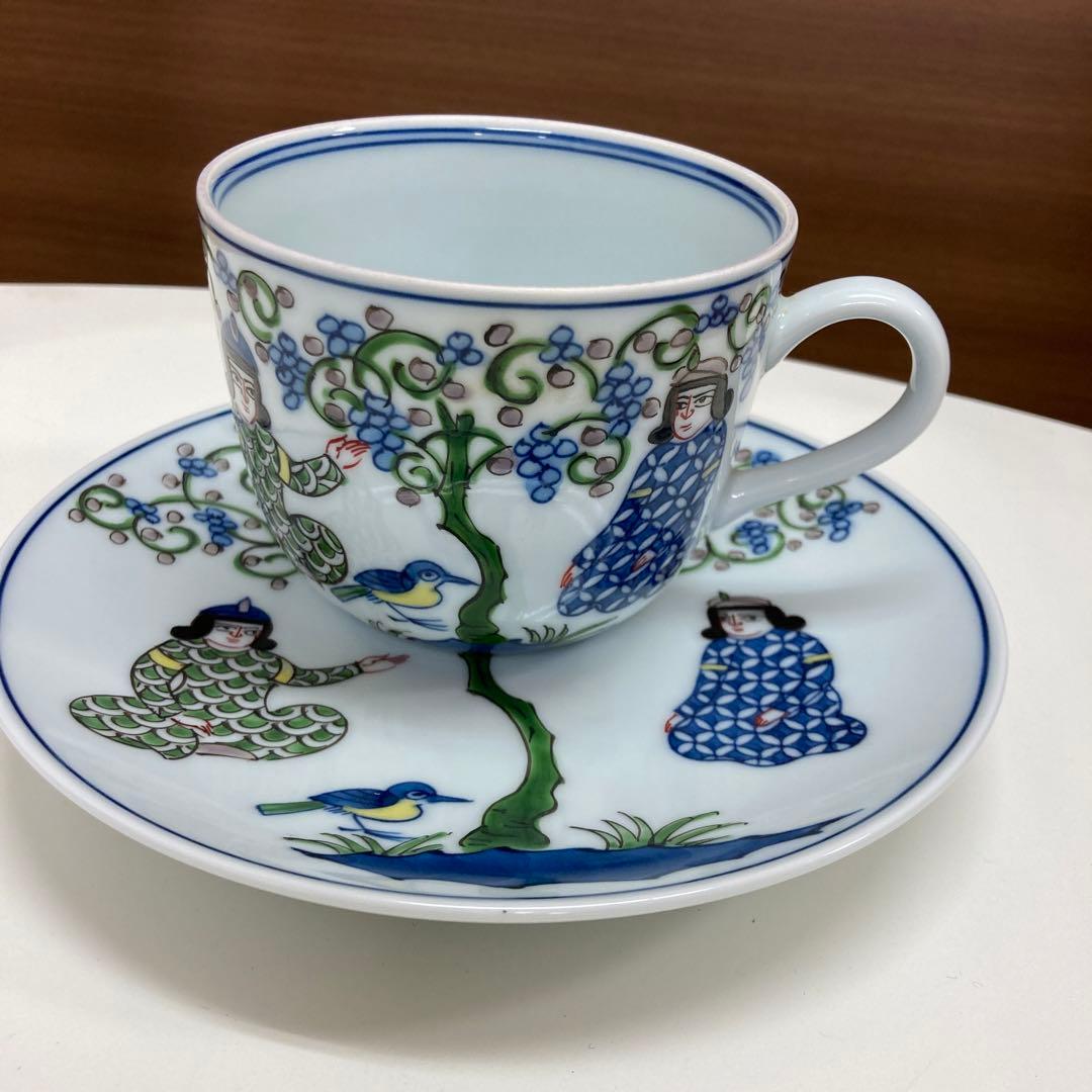 有田焼 源右衛門窯 染錦 ミナイ手樹下美人 碗皿 コーヒーカップ - メルカリ