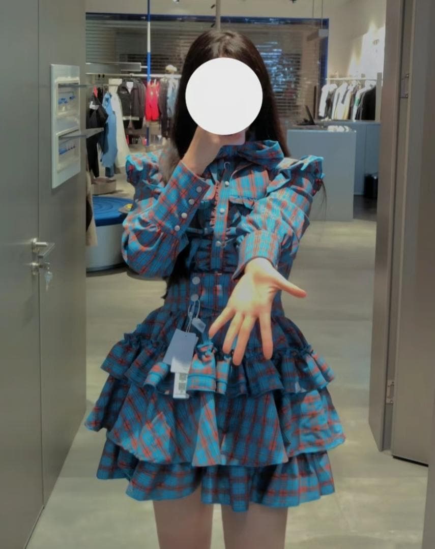 即納」CATCOCOONクラシカルドール 長袖 セットアップ 青チェック