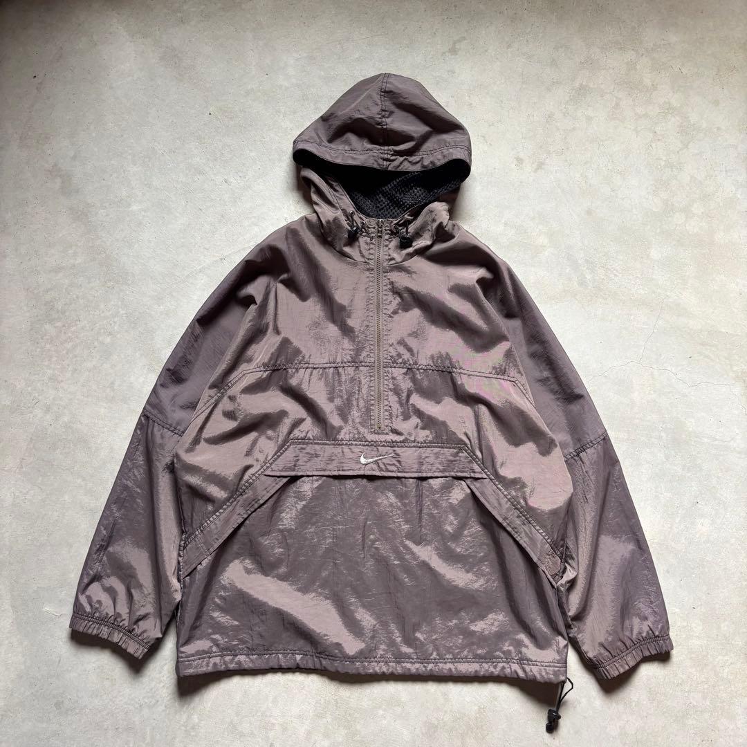 ナイキ　アノラックジャケット　ナイロンジャケット　90sレアカラー 90年代 ナイキ 総柄 プルオーバー ナイロンパーカー メンズL 古着