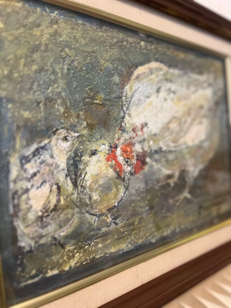 森長武雄 油彩画「鶏とひよこ」重厚額装 - メルカリ