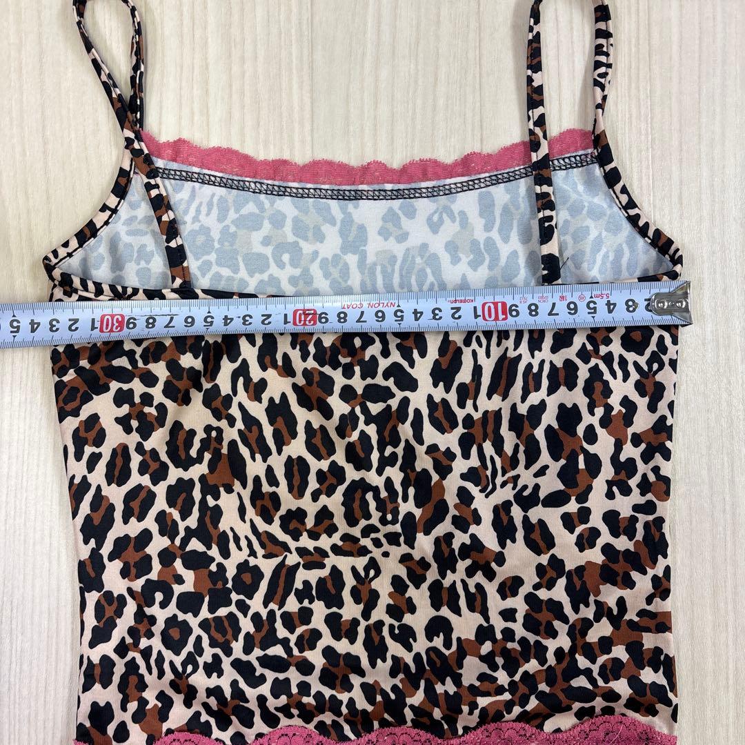 ヒョウ柄キャミソール ピンクレース付き y2k 平成ギャル 古着女子