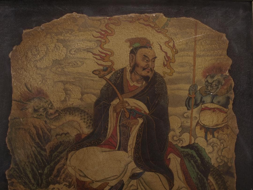 中国唐時代 敦煌莫高窟壁画 彩絵 人物像 発掘品古美術 AK1774A1-4