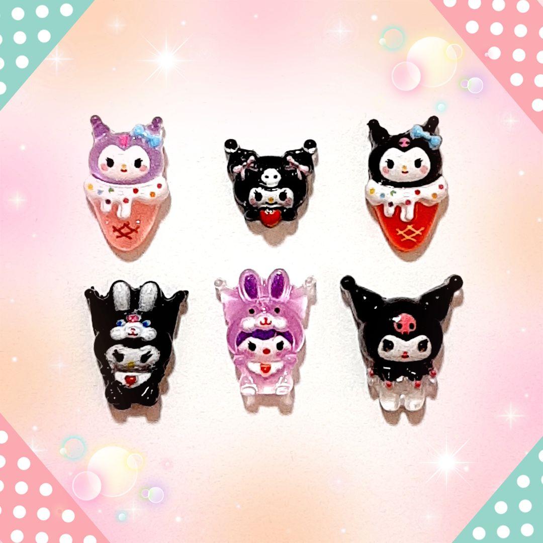 クロミ ネイルパーツ 6種類 キャラクター 黒 紫 着ぐるみ デコパーツ