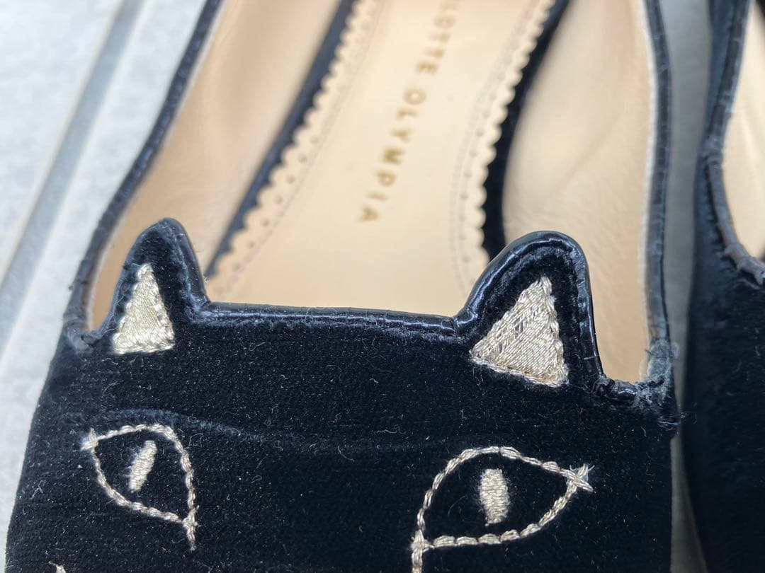 CHARLOTTE OLYMPIA 猫刺繍 フラットシューズ 黒 36 1/2 - メルカリ
