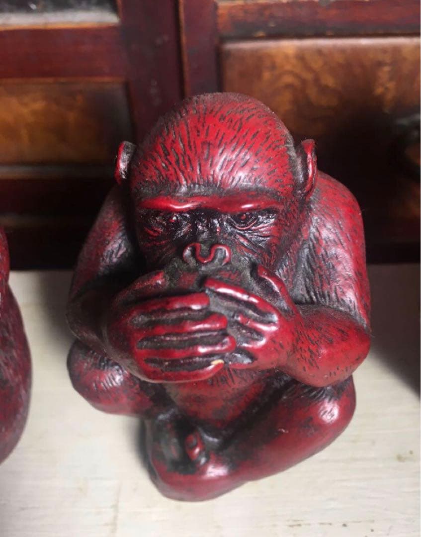 ②☆ 赤寿山石 ☆ 見ざる 言わざる 聞かざる☆ 三猿☆骨董品☆三匹☆お