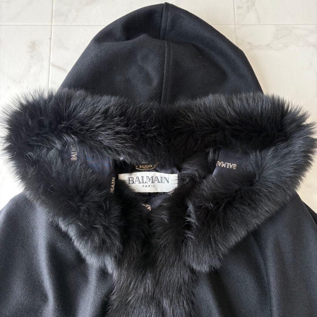 最高級✨《バルマン》カシミヤ100% フォックスファー 裏地シルク ポンチョ