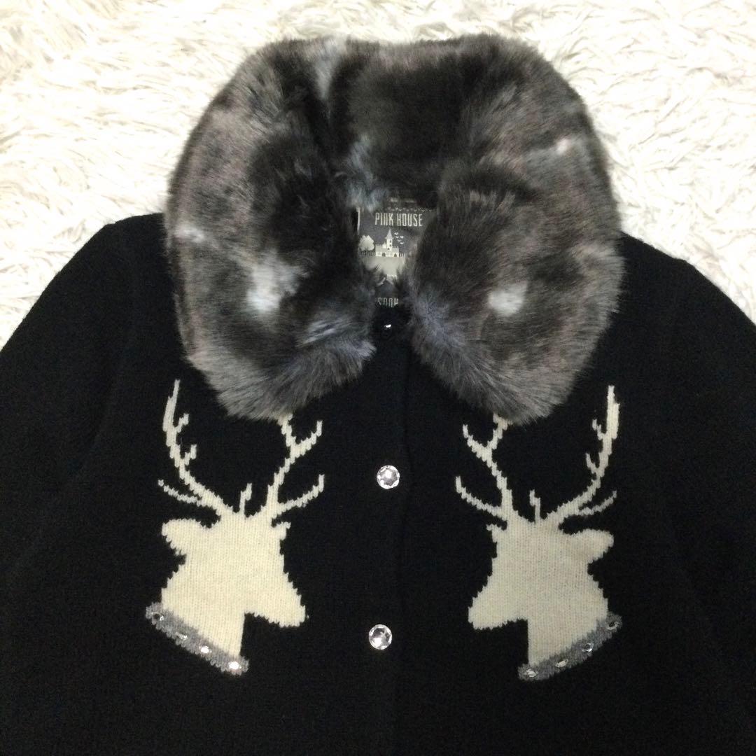 希少】美品☆ピンクハウス ファー襟トナカイ ビジュー ニット