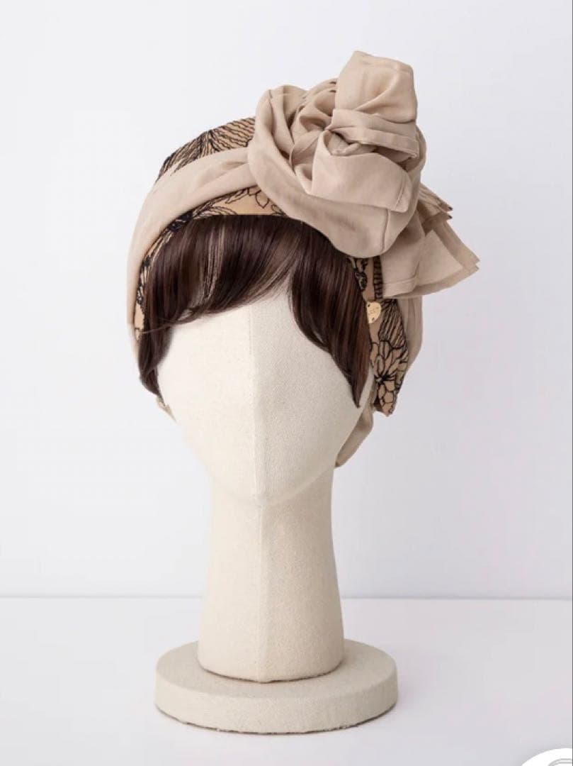 今だけお値下げ中⭐︎BAREN花柄刺繍スカーフハット ベージュ/黒 Mサイズ