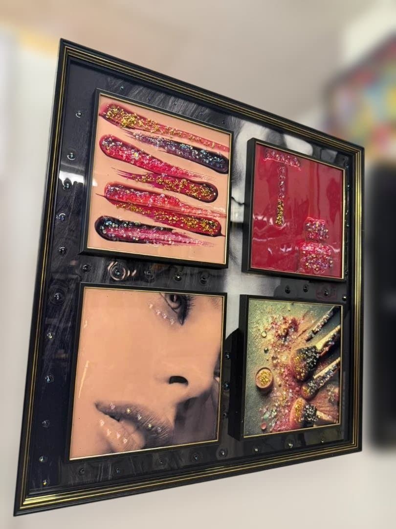 アートパネル 水晶絵 レッド コスメ ピンク 美容 キラキラ 赤 壁掛け