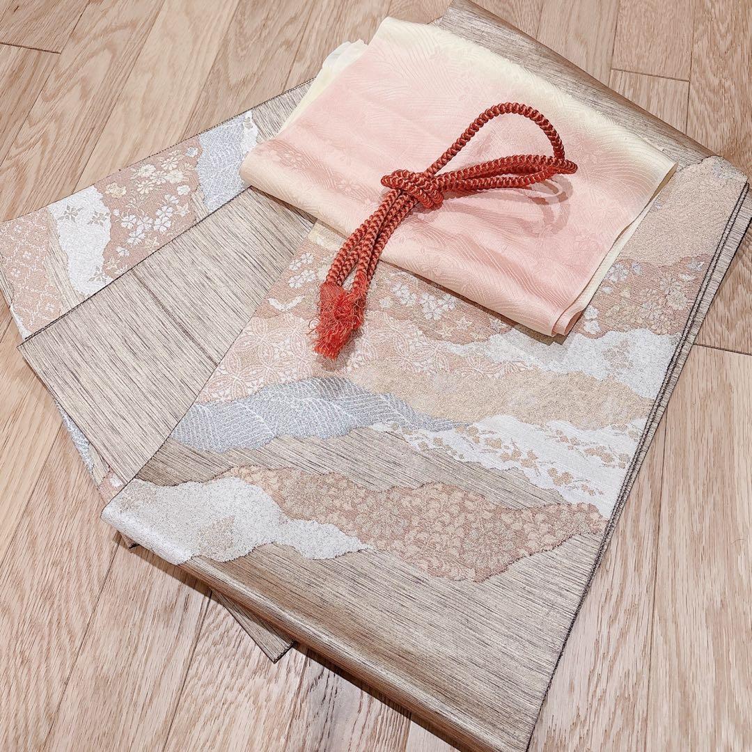 極美品 訪問着 フルセット 裄68 卒業式 入学式 M L 袋帯 ベージュ