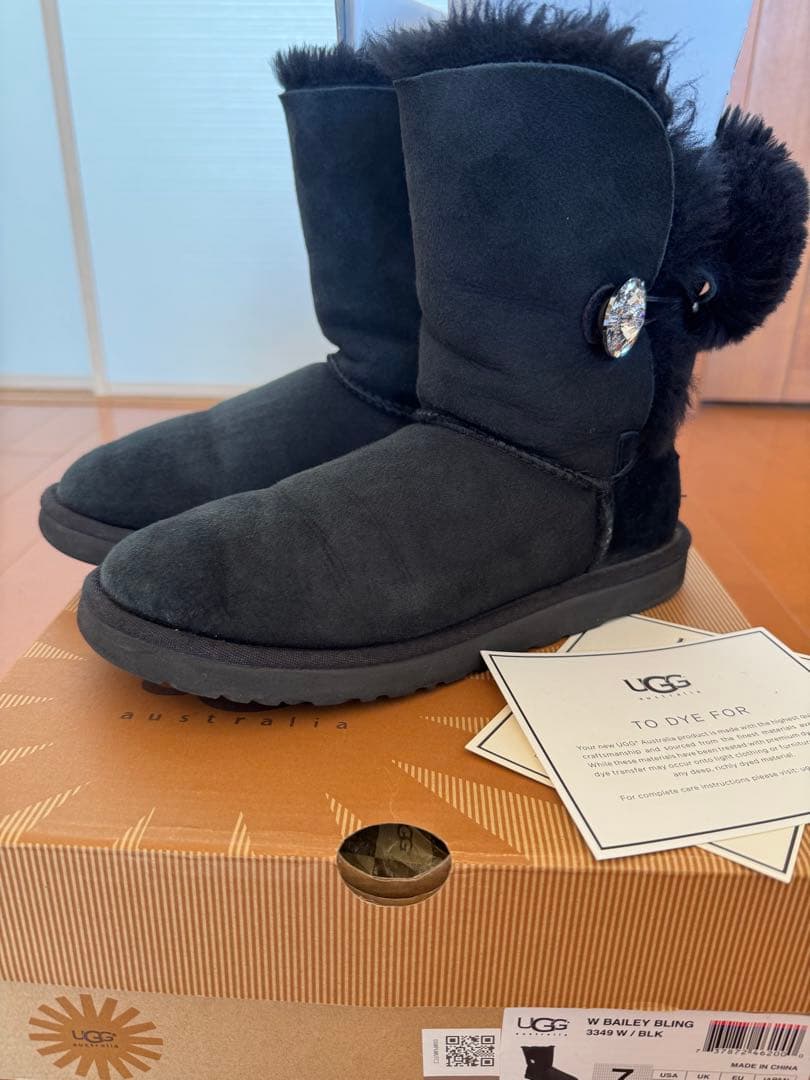 値下げ　UGG W Bailey Bling 黒ムートンブーツ 24cm US7 UGG Bailey Button Bling Boots Black Size 7 | eBay