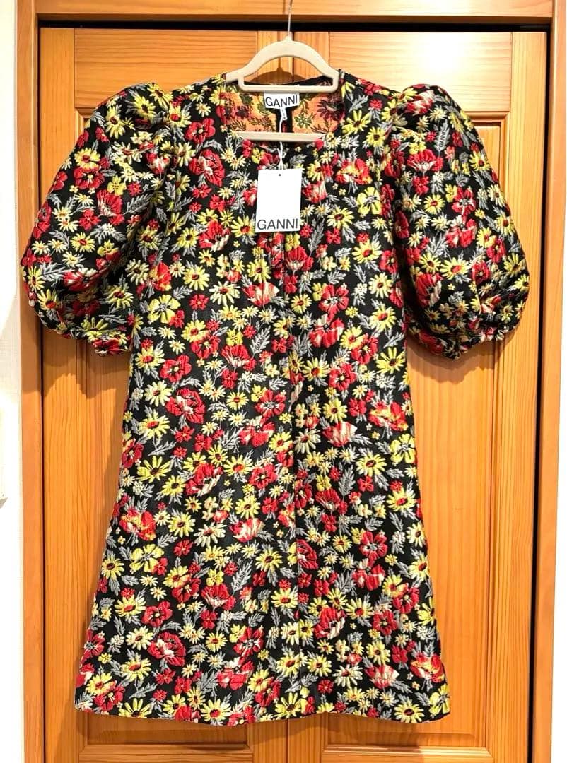 新品未使用 GANNI ガニー ジャカード ミニワンピース フラワー 花柄