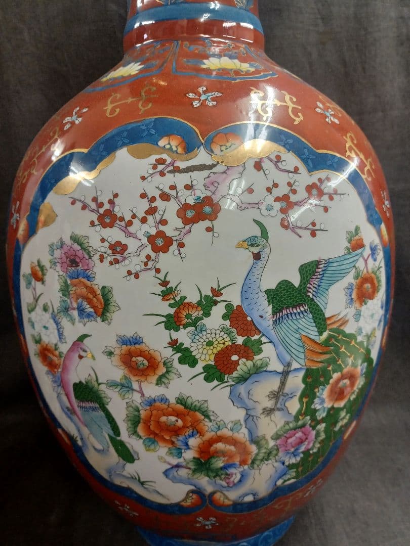 古許窯 菊水作 花鳥図 大花瓶 高70cm 大壺 有田焼 伊万里焼 花器 飾り