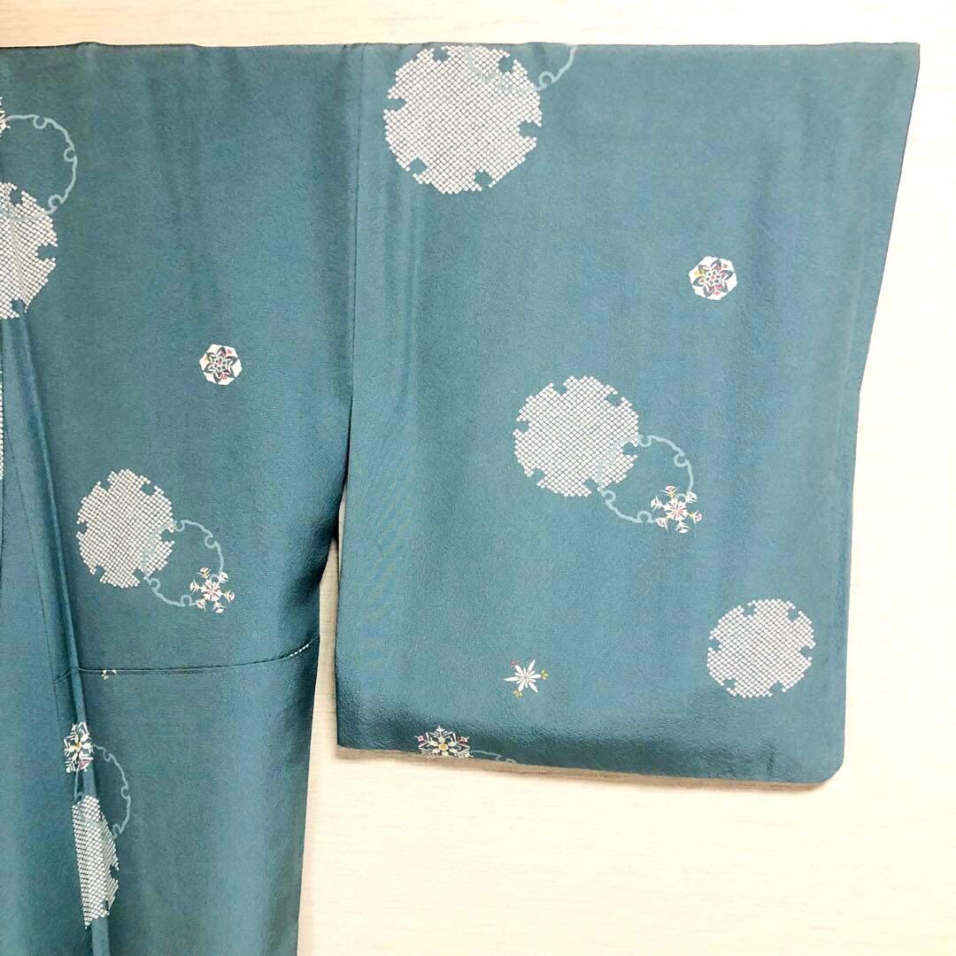 美品 トールサイズ】小紋 雪 正絹 丹後 京友禅 袷 裄丈71 身丈174