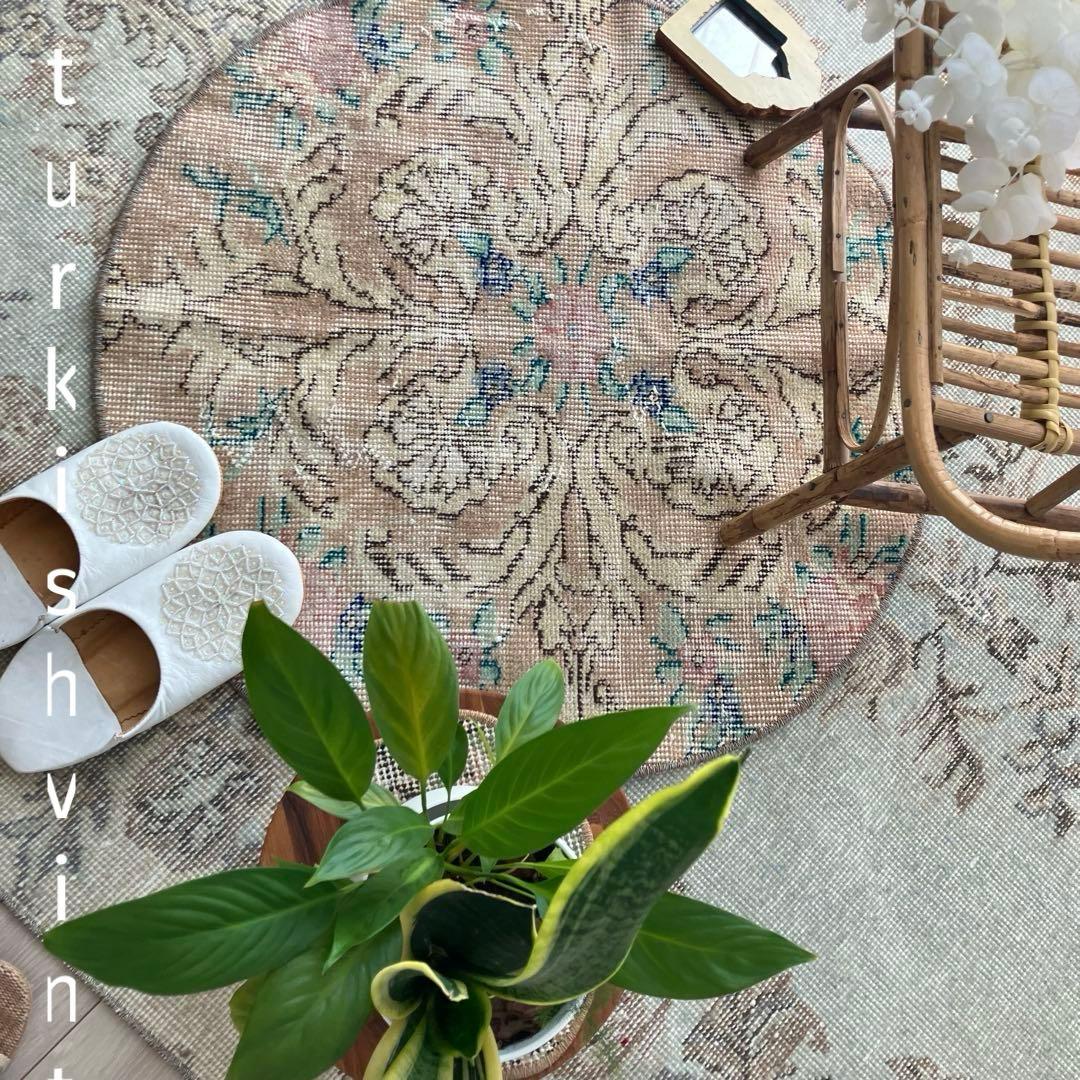 ミルキーピンク✳︎73×74グリーン フラワー ラウンド トルコ