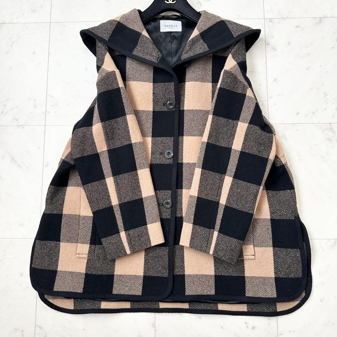 大きいサイズ❤️XL MaxMara マレーラ フーデットコート チェック 黒