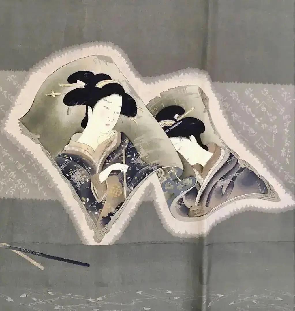 浮世絵美人画 男物長襦袢 江戸の風情 手描き時代物 Antique Ukiyoe