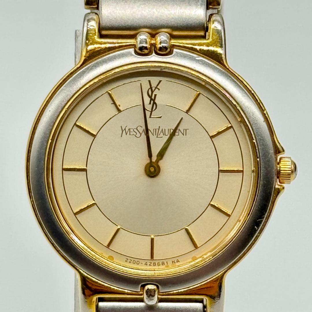 稼働品 YSL イヴサンローラン 腕時計 ゴールド文字盤 クォーツ 2針