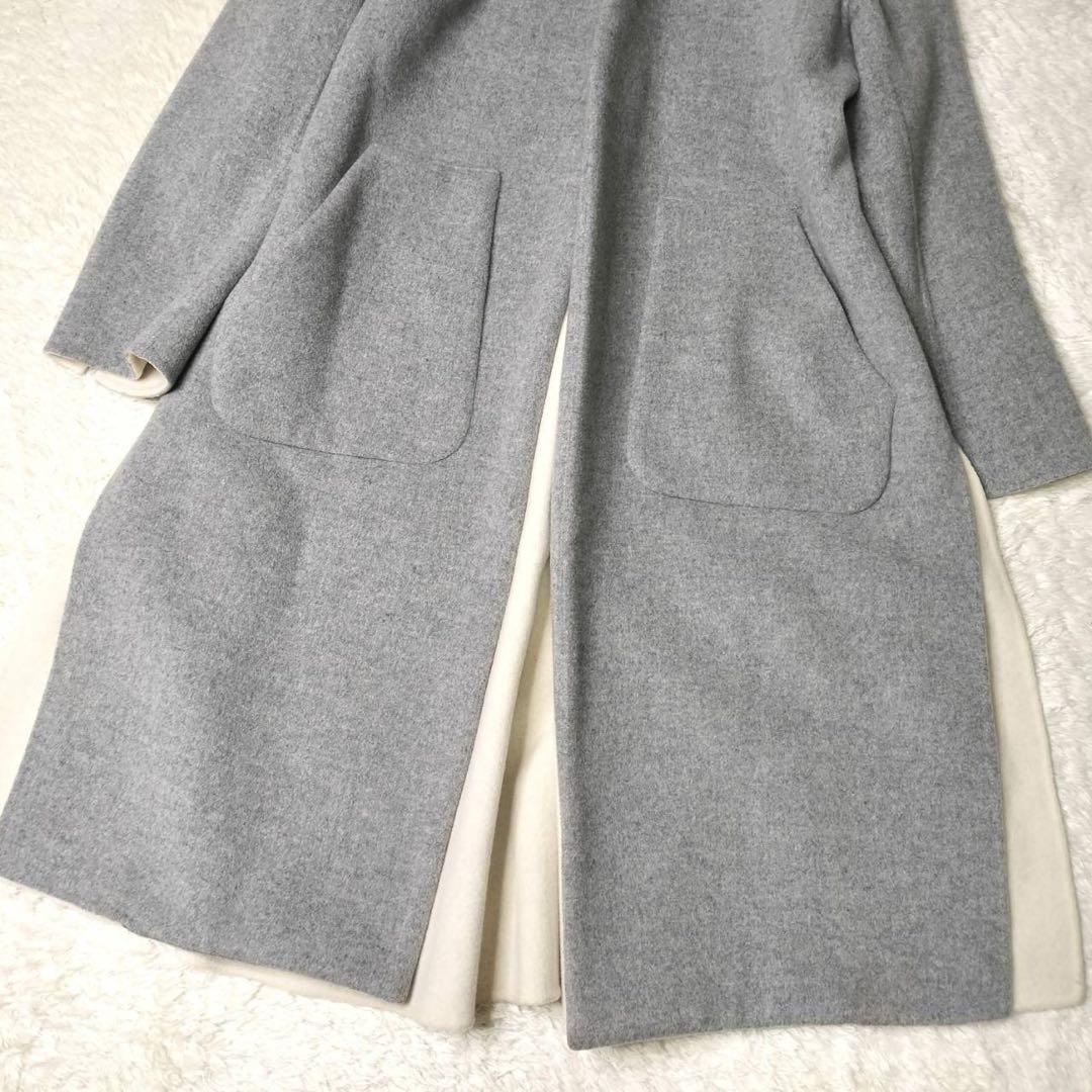 ENFOLD エンフォルド ウール ソフトリバー スリット ノーカラー グレー