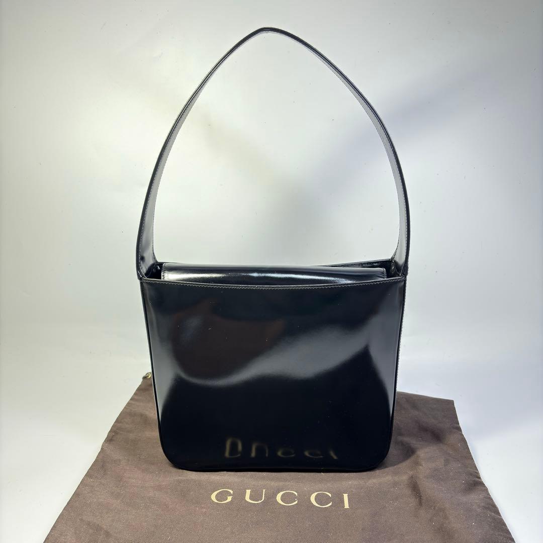 極美品 GUCCI グッチ パテントレザー ワンショルダーブラック リペア