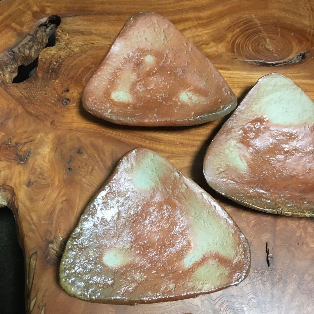 備前焼 緋襷 足つき三角タタキ皿 5客揃 たたき皿
