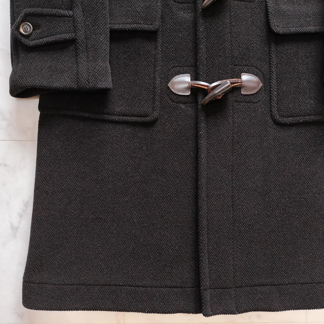 希少 moorbrook生地 ウールヘリンボーンダッフルコート ダークブラウン