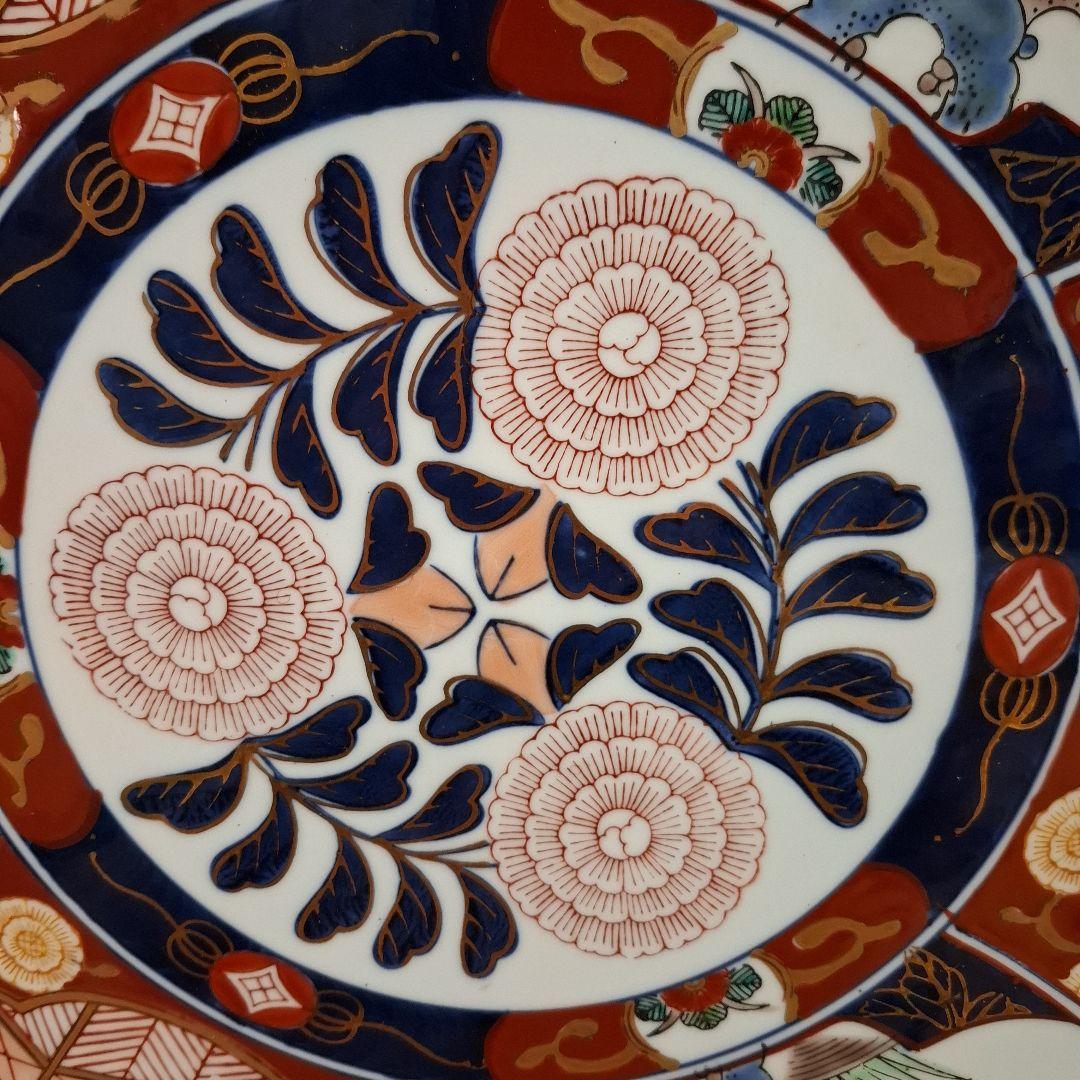 有田焼 秀峰窯 額皿 大皿 金彩染錦 輪花 飾り皿 花柄 46cm 皿立付 鳳凰