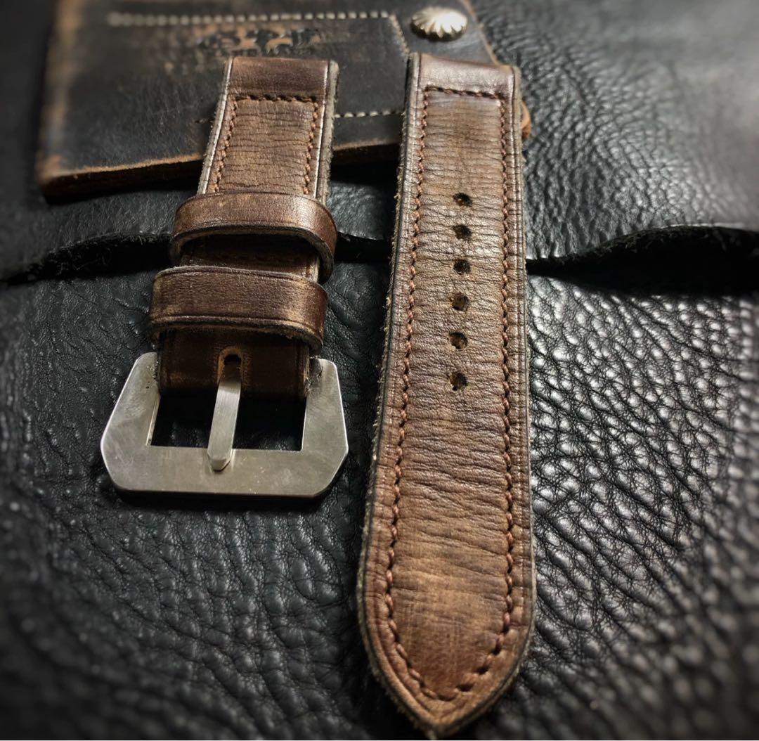 ハンドメイド パネライ など用 時計ベルト カーフレザー 20～26mm 尾錠付