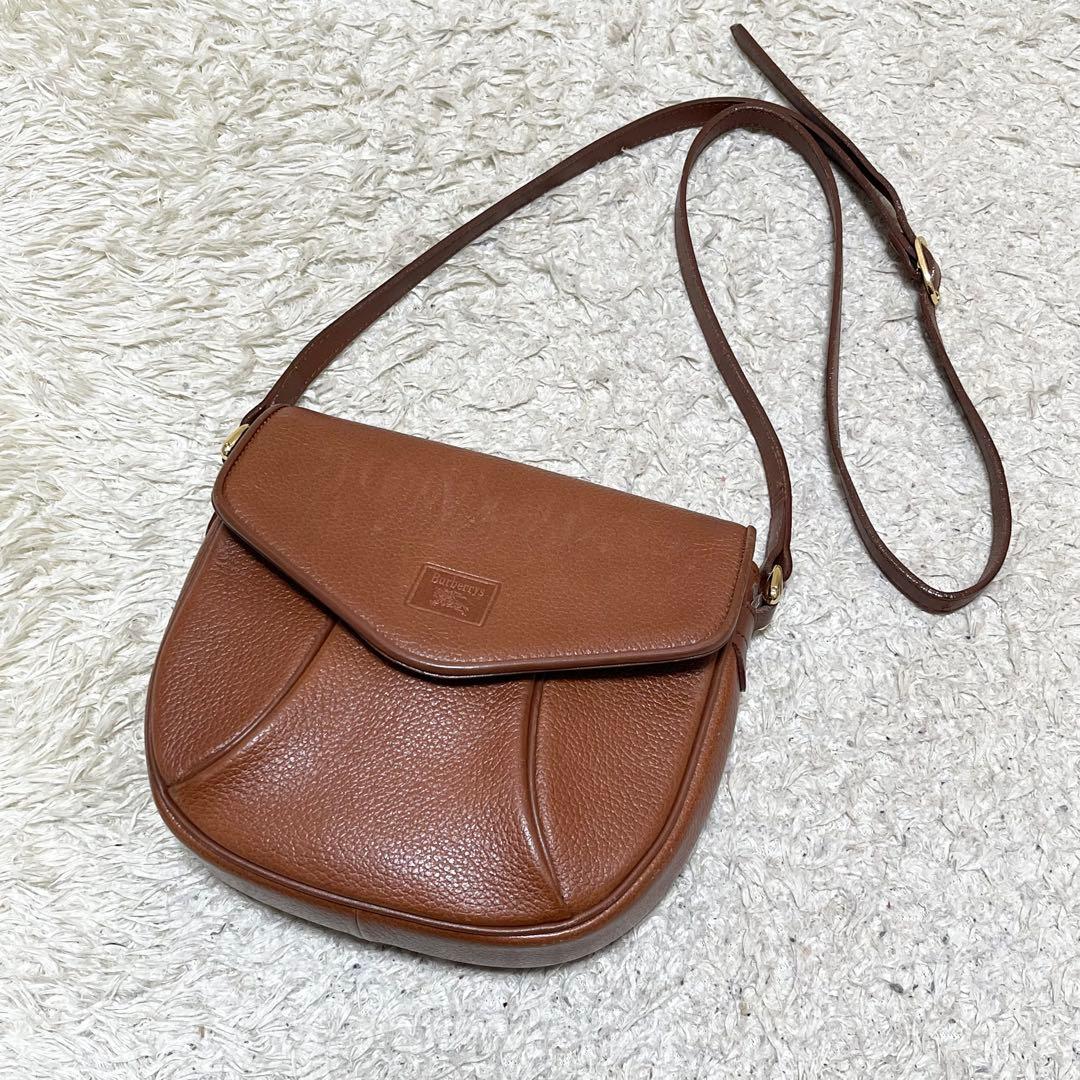 良品】バーバリー ショルダーバッグ ポシェット レザー ノバチェック 茶