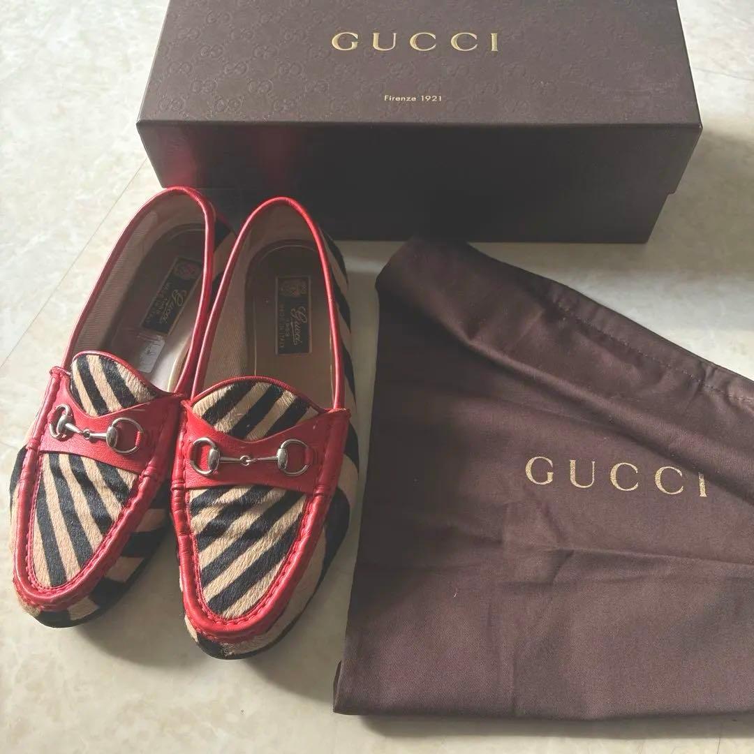 最終価格// GUCCI ハラコ ホースビットローファー 38 ゼブラ柄 正規品